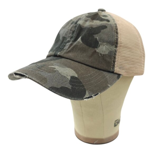 C C Exclusives Distressed Camo Ponytail Mesh Strapback Cap Baseball Hat - Picture 2 of 13